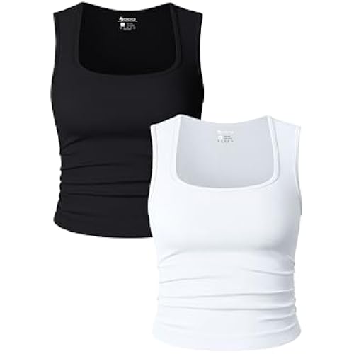 OQQ Womens 2 Piece Crop Tops Square Neck Tank Shirts