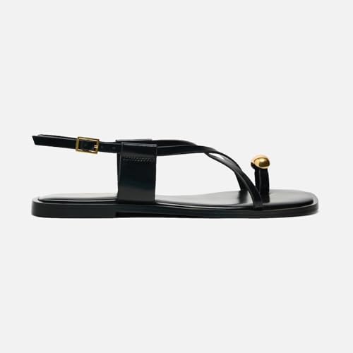 Lymphvity Women's Metal Toe Ring Strappy Flat Sandals Open Square Toe Gladiator Lace Up Sandals With Buckle Strap Casual Summer Beach Slides Sandal2