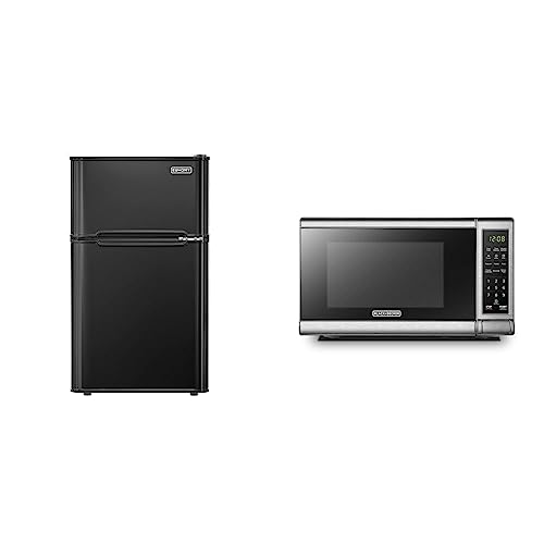 Image of EUHOMY Mini Fridge with Freezer, 3.2 Cu.Ft Compact Refrigerator with freezer, 2 Door Mini Fridge & BLACK+DECKER EM720CB7 Digital Microwave Oven with Turntable Push-Button Door, Child Safety