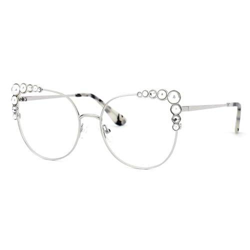 Image of Zeelool Stylish Metal Cat Eye Glasses Frame for Women with Non-prescription Clear Lens ZJGM751692-03 Silver, Large
