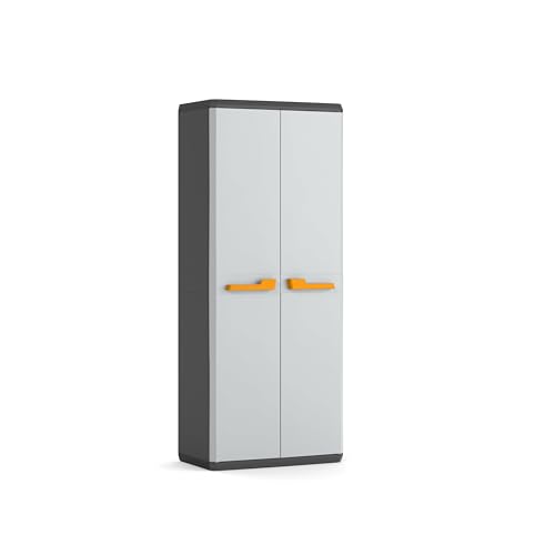 Keter Armoire Portes‑Balais Rio, Idéale pour Garage et Balcon, avec 3 Étagères Réglables, Gris, 68 × 39 × 166 cm