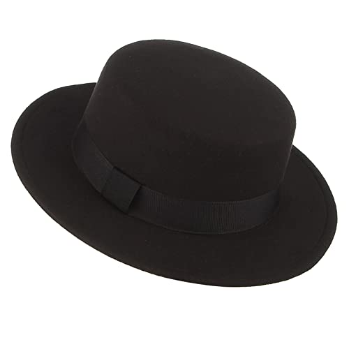 Pork Pie Hat for Men/Women Wide Brim Felt Boater Fedora Flat Top Hat Church Derby Cap
