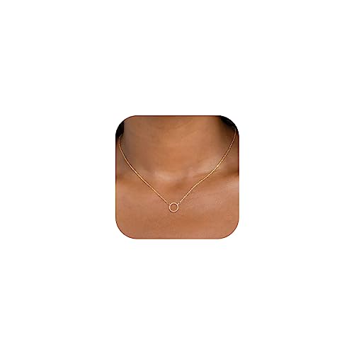 HANLI 14K Gold Plated Circle CZ Pendant Necklace for...