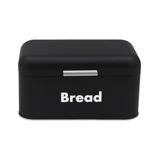 Plexon Black Bread Box for Kitchen Countertop with Lid, Metal Bread Storage Container Bin 11.8" x 7" x 6.3"