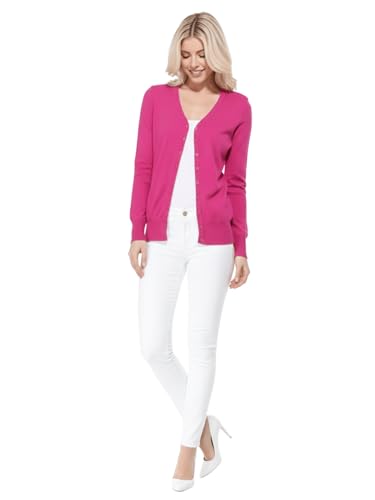 Image of YEMAK Women's Knit Cardigan Sweater - Long Sleeve V-Neck Basic Classic Casual Button Down Knitted Soft Lightweight Top