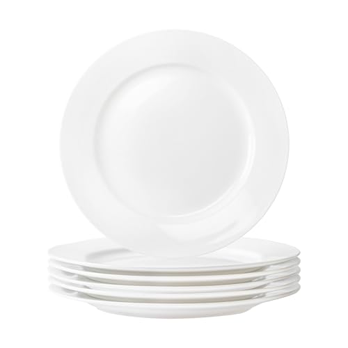 YALONG White Salad Plates Set of 6, 8 Inch Ceramic Plates (20 cm) – White Porcelain Appetizer & Dessert Plates for Kitchen, Salad, Snack & Everyday Use, Microwave & Dishwasher Safe