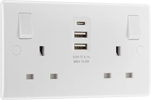 BG Electrical Double Switched Socket with USB Ports, Nexus 800, 822UAAC15