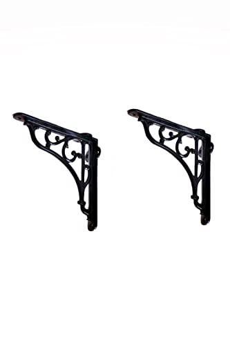 Image of GHAR DWAR Metal Handcrafted Shelf Bracket for Floating Shelves L Angle Decorative L Shaped Corner Brace Joint Heavy Duty Wall Mounted Shelf Supporter Brace Holder (Black, Pack of 4)