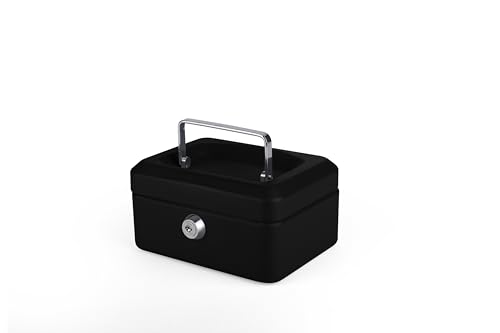 Pavo - Caisse à monnaie en métal de qualité supérieure avec 2 clés et plateau amovible , Dimensions : 15x12x8 cm , couleur: Noir