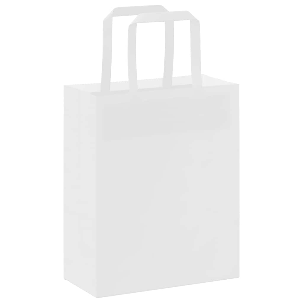 Papierowe torebki z papieru typu kraftowego, 250 sztuk, z uchwytami, białe, 18 x 8 x 22 cm, 6 kg, do pakowania prezentów, na imprezę, zakupy, wynos