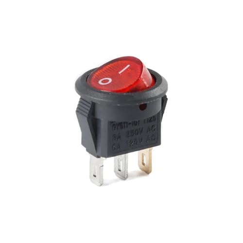CAINV Lot de 10 interrupteurs à Bascule Ronds Petite Taille, éclairés par LED, for Voiture, Bateau, fourgonnette, KCD-15, 15 mm, 2/3 Broches, Bouton d'alimentation E/S Bateau(Red with)