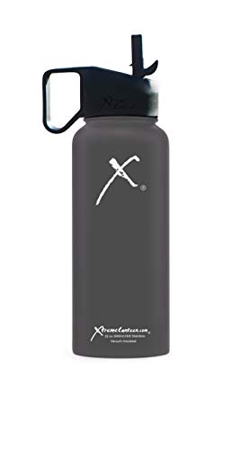 Xtreme Canteen- 40oz Double Wall, Vacuum Insulated, 18/8 Stainless Steel Wide Mouth Water Bottle with Xtreme Straw Lid (Shark Grey)