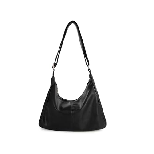 Energather Hobo Bag for Women, Soft Pu Leather Shoulder Handbag with Adjustable Strap, Stylish Crossbody Purse for Travelling (Black)