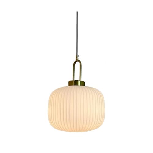 Lámpara Colgante de Cristal Estriado con decoración Creativa para el hogar, lámpara Colgante de Cocina nórdica Moderna, lámpara Colgante de Techo con Bola Blanca Mate, Accesorio de iluminación de