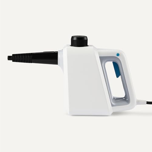 Image of Amazon Basics Handheld Steam Cleaner for Home with 9 Accessories, Powerful 1000W Steam Shot, 8.5oz Tank, 12ft Cord, White