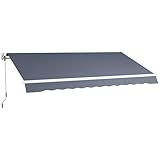 Outsunny Tenda da Sole 3.6x2.5 m con Braccio Avvolgibile, Tenda Parasole da Esterno a Manovella in Alluminio e Tessuto Poliestere, Protezione UV, per Giardino, Balcone, Porte, Finestre, Grigio Scuro