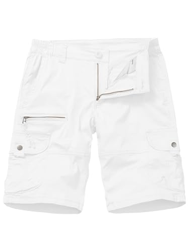 mosingle Bermuda Womens Cargo Shorts Lightweight Cotton Casual Hiking Shorts Multi-Pockets Elastic Waist #2110-Off White-10
