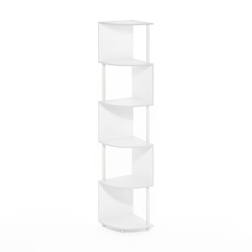 Image of Furinno ECON Corner Shelf, 5-Tier Corner Book Shelf, Zigzag Storage Shelves, Display Rack, Bookshelf, for Organization and Storage, Living Room, Home Office, White