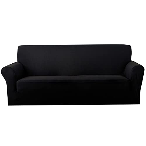Super Soft Sofa Cover 1/2/3/4 Seater Full Cover Sofa Protective Cover All Seasons with Non-slip Foam Stick (3 Seater Black)