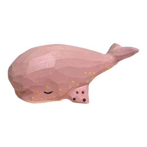 Yeeyaya Pink Whale 4.2“ Wood Sculpture Hand Carved Wood Figurine Woodcarving Statue Home Decor Room Decor Aquatic Animal Marine #TOP11