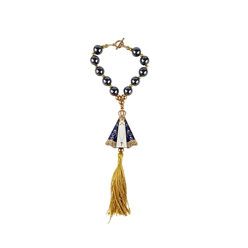 Terço Dezena Retrovisor Carro Nossa Senhora Aparecida Acessórios Bolsa Mochila Oratório (1, 1 NS Aparecida - Hematita - Branca)