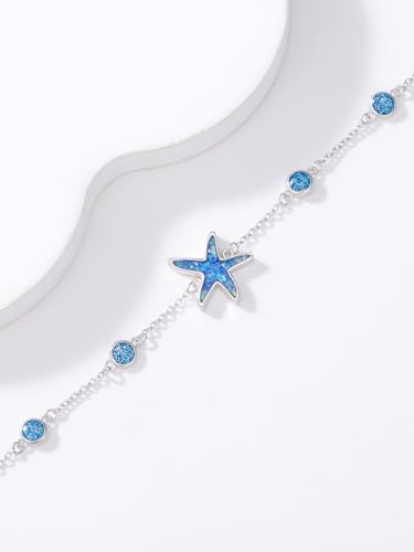 Image of WINNICACA 925 Sterling Silver Anklets for Women Adjustable Beaded Butterfly Opal Anklet Bracelet Foot Chains Jewelry Gifts for Women Beach Birthday Christmas Gift