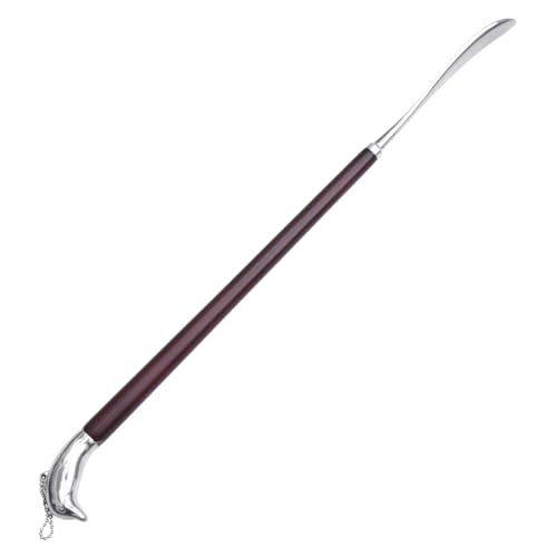 Chausse-pied de luxe avec tête dauphin argentée et manche en bois pour cadeau