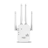Ripetitore WiFi Potente per Casa 1200Mbps, Amplificatore Wifi Extender, Amplificatore Segnale WiFi Dual Band (2.4GHz/5GHz) con Porta LAN, 4 Antenne Esterni, Compatibile con Tutti Router Modem
