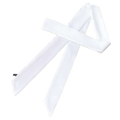 White Silk Chiffon Scarf Long Thin Solid Color Neckerchief Rectangle Skinny Belt Waistband Soft Satin Neck Tie Chocker Ribbon Scarves for Women Costume Accessory Handbag Handle Hairband