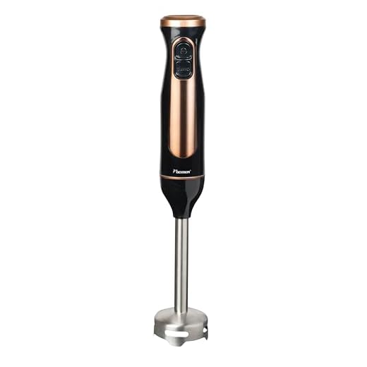 Bestron Mixeur plongeant, Mixer plongeur avec 2 niveaux de vitesse et une poignée ergonomique, incluant une fonction turbo à plus de 14.000 tr/min, tige amovible, couleur: Noir/Rame