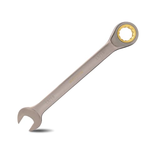 Image of Meccion Combination Wrench 13 /16 Inch SAE Open End Ratcheting Wrench - Industrial Grade Gear Spanner with Grey Nickle Plated