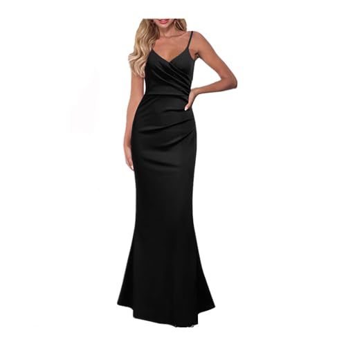 QKEPCY Mujer Vestido Largo Tirantes Vestido Elegante Cuello En V Camisola Vestidos Confort Vestido Sexy Vestido Largo con Espalda Baja para Cóctel Fiesta Club