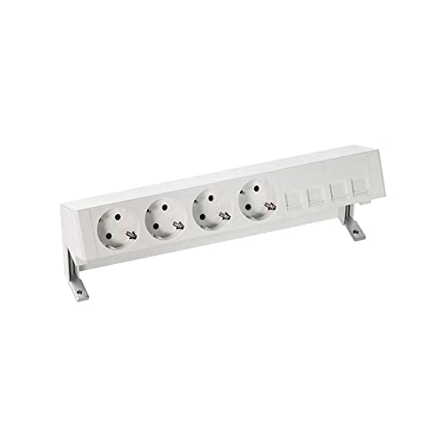 Prise de table Simon 400 quadruple schuko et plaque RJ45 pour bureau net