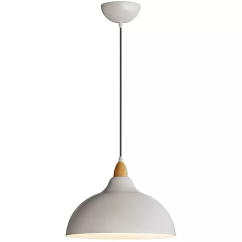 JXYDJH Minimalist White Pendant Light W/Oak Wood Accent Fixtures Iron Lantern Nordic Modern Chandeliers for Living Room Indoor Nooks Ambient Lighting for Kitchen Island Coffee Bar Counter Fixtures