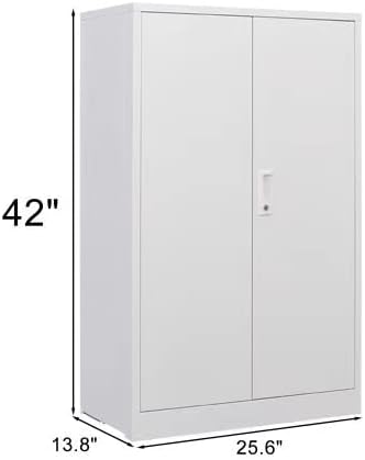 Metal Storage Cabinet with Locking Doors and Adjustable Shelf, Folding Filing Storage Cabinet with Wheels, Rolling Storage Locker Cabinet for Home Office,School,Garage (White)