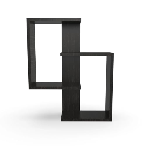 Image of Furniture Cafe Modern Wooden Wall Mounted Shelf - Intersecting Cube Display Rack for Living Room, Bedroom, and Office Decor (Black)