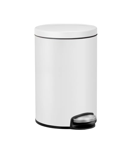 Image of Obsessions EKO Soft-Close Bathroom Trash Can - 12L Stainless Steel Pedal Bin with Lid & Liner, Elegant White Waste Basket for Home & Kitchen