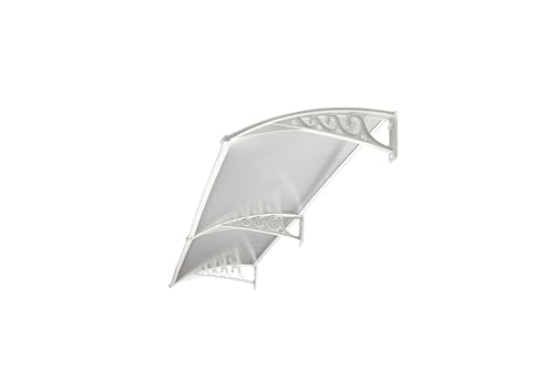 Image of CHENNAI Window Blinds and Shades DIY Polycarbonate Awning (Engineered Plastic Brackets) Window Sunshade Door Weather Shed Rain Canopy Awnings - 8'Widthx3'Depth (White Brackets & Clear Sheets)