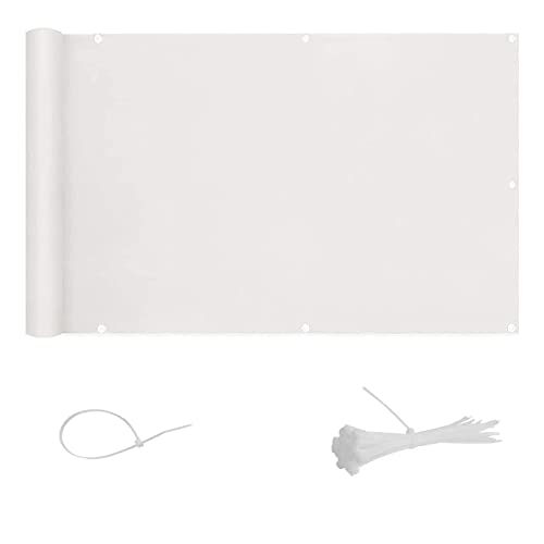 Schermo privacy 0,8x6m Schermo da tennis a lamelle rinforzate resistente alle intemperie con occhielli, fascette in nylon e cordone per patio e recinzione, bianco