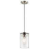 Kichler Crosby 10.75' Kitchen Mini Pendant in Brushed Nickel, 1-Light Contemporary Pendant with Clear Glass, (10.75' H x 6' W), 43996NI