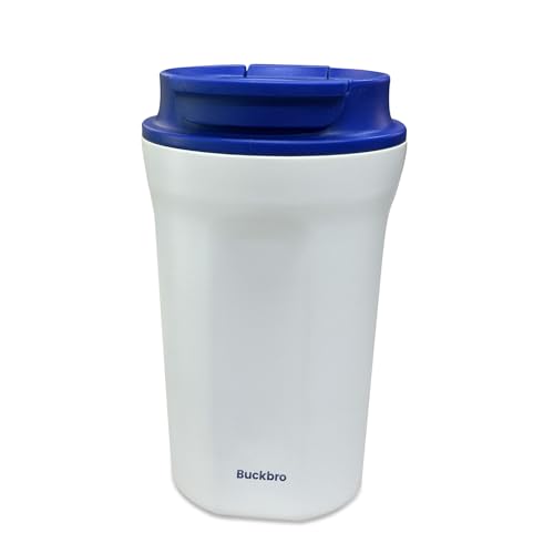 Buckbro SmoothSip Slider Insulated Coffee Tumbler, Reusable 12oz Stainless Steel Travel Mug, Leak-Proof, BPA-Free, White