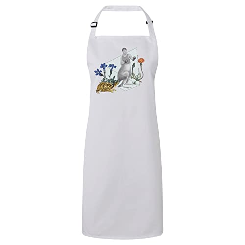 Tablier cuisine premium blanc boxeur kangourou art surréaliste fleurs
