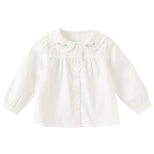 DAVE&BELLA Baby Girl Doll Collar Shirt, Classic Long Sleeve Button Down Uniform Shirts Soft Solid Cotton Blouse Tops