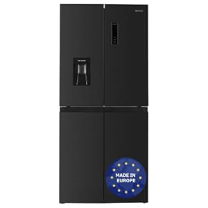 Wiggo WR-MD18DX Amerikaanse koelkast, hoogte 180 cm, geborsteld zwart, 419 l volume, Side by side koelkast, met deuralarm, met vriesvak en waterdispenser, met display en ledverlichting