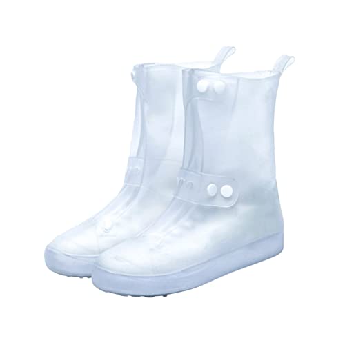Outanaya 1 par de cubiertas impermeables para zapatos de silicona para lluvia, tallo alto, PVC blanco para niños