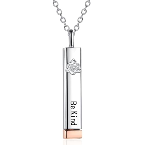 Be Kind of A B Necklace: 925 Sterling Silver Be Kind Necklaces with Hidden Message for Women, 3D Vertical Bar Pendant Necklace, Best Friend Sisters Friendship Sorority Gifts Jewelry for Woman