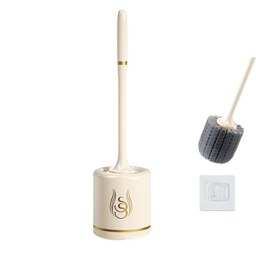Image of Toilet Brush and Holder Set, Silicone Toilet Bowl Cleaner Brush, Bathroom Cleaner Scrubber with Sleek Design, Sturdy, and Durable Bristles（Golden）