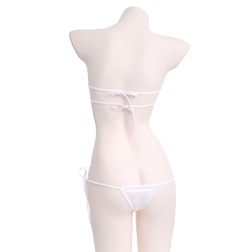 Women Bikini Kawaii Heart Embroidery Bandeau Swimsuit Tiny String Sliding Top Tie Side Thong Anime Cosplay Lingerie Set2