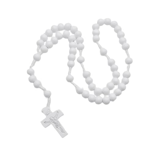 XAGMODSHN Rosario religioso clásico con cuentas de madera blanca con cruces para uso diario o comodidad espiritual, regalo religioso, meditaciones, cuentas de oración