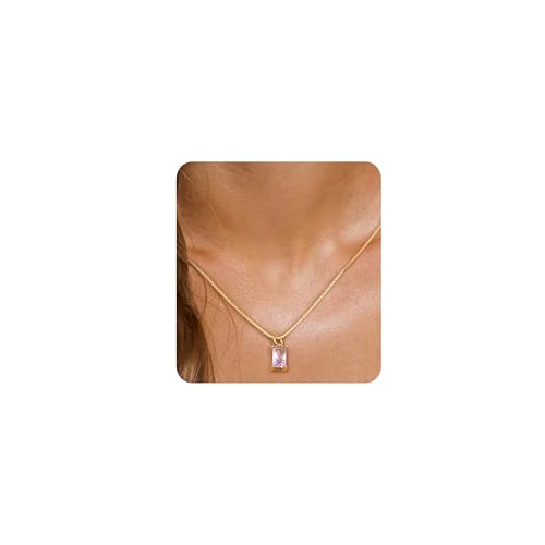 FASHGOOD 14K Gold Plated Birthstone Necklace for Women Girls,Dainty june-alexandrite Cubic Zirconia Pendant Necklace,Diamond Necklaces Birthstone for Birthday Gifts Jewellery